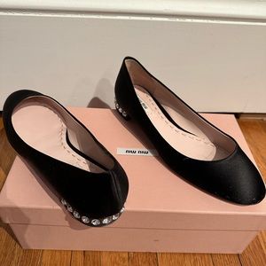 MIU MIU SILK BALLET FLAT CRYSTALS 37
